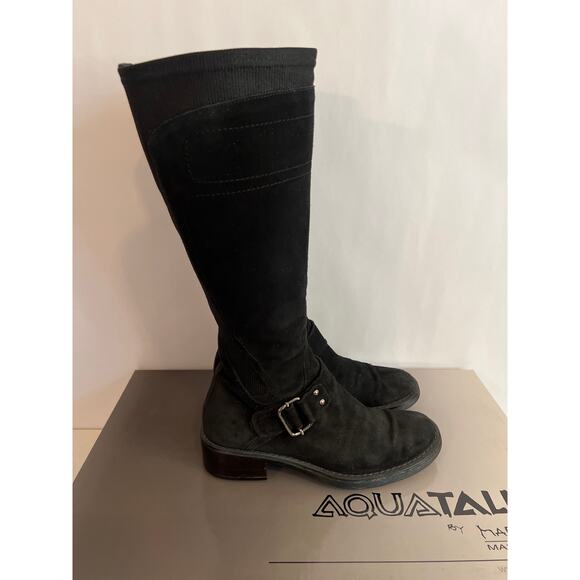 Aquatalia by Marvin K. Black Suede Weatherproof Tall Boots w/box Size 7.5 - Picture 6 of 15